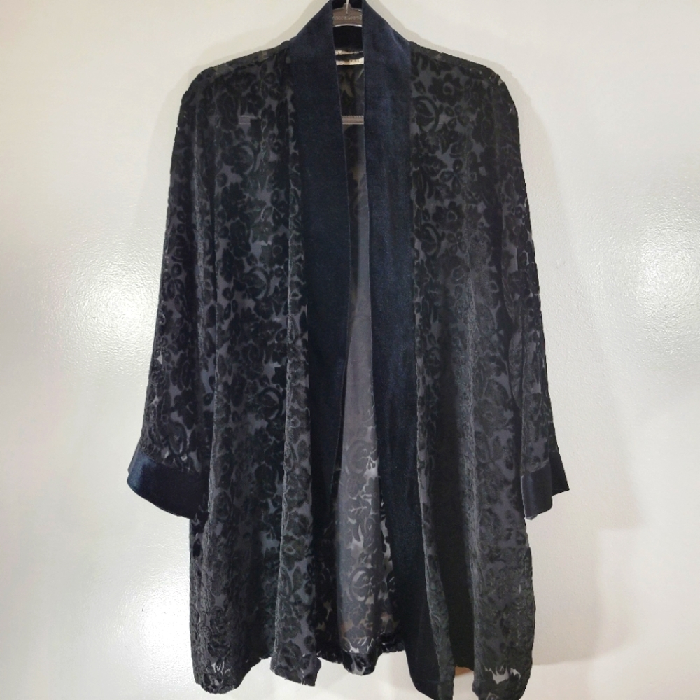 Vintage VICTORIA'S SECRET Gold Label black velvet burnout longline kimono topper